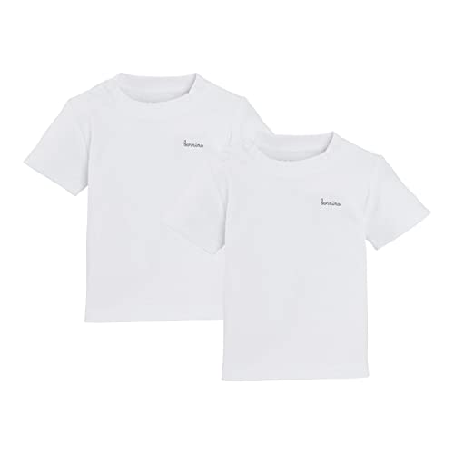 Bornino Basics 2Er-Pack T-Shirts Weiß - Rundhalsausschnitt - Druckknöpfe An Den Schultern - Interlock-Qualität - Reine Baumwolle - Größe 86