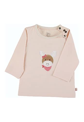 Sterntaler Baby Mädchen Langarmshirt Baby Gots Langarm-Shirt Gestreift - Baby Shirt Langarm - Mit Esel Stickerei Und Knopf - Rosa, 74