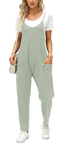 Ebifin Latzhose Damen Arbeitshose Sommer Lose Overall Jumpsuit Ärmelloser Latzhosen Mit Große Taschen.minze.xl