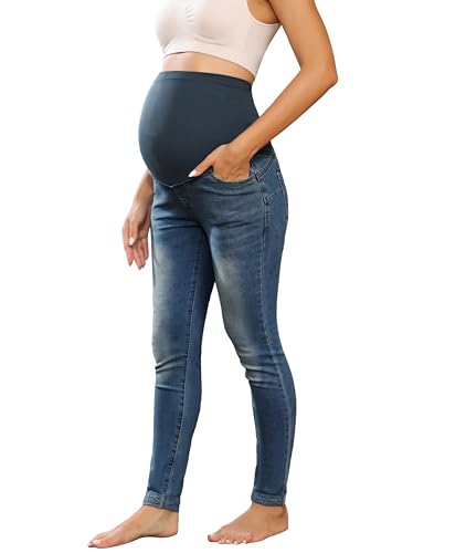 Frauen Umstandshose Elastische Hose Schwangerschaftshose Bump Über Bauch Gerade Hosen Hosen Stützende Kleidung Mütter Dunkelblau S