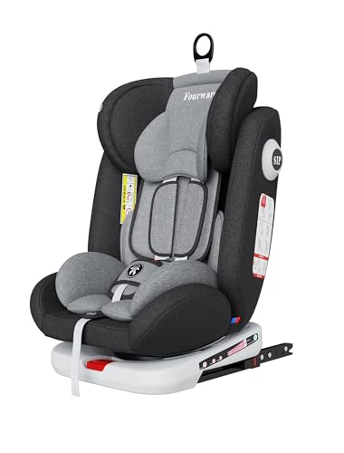 Fourward Baby Autositz 360° Drehbar | Isofix | Ruheposition | Gruppe 0+1/2/3 | 9-36 Kg | Kindersitz Mit 5-Punkt-Sicherheitsgurt | Komfortabler Kinderautositz | Hohe Sicherheit | Schwarz