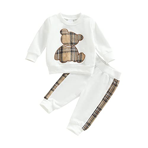 Geagodelia Baby Mädchen Kleidung Outfit Babykleidung Set Langarmshirt Sweatshirt + Hose Neugeborene Weiche Babyset Zweiteiler (B - Weiß Bär, 0-3 Monate)