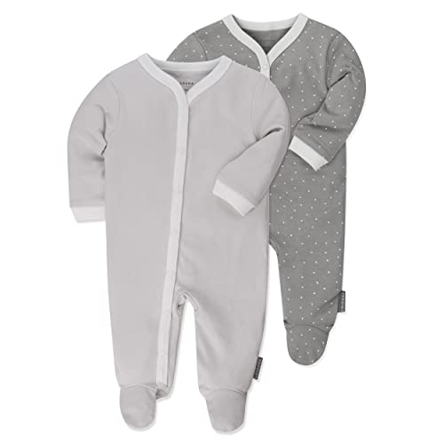 Laloona Baby Schlafanzug Set - 2X Schlaf Strampler Mit Füßen, 100% Baumwolle, Schadstofffrei Und Oeko-Tex® Standard 100 Geprüft - Uni Punkte Grau - 62-68