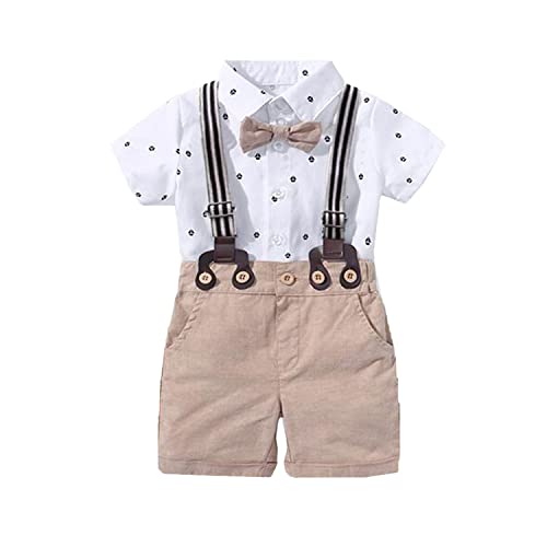 Volunboy Baby Jungen Anzug Set Bekleidung Hemd Mit Fliege + Hosenträger Shorts Strampler Anzug（Weiß，6-9 Monate，Größe 66）