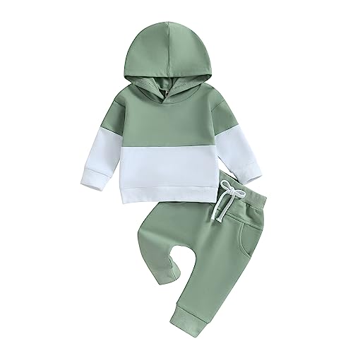 Himllauen Baby Jungen Kleidung Hoodie + Hose Zweiteiler Babykleidung Neugeborene Set 0-3 Jahre Kleinkind Outfit (A Grün, 0-6 Months)