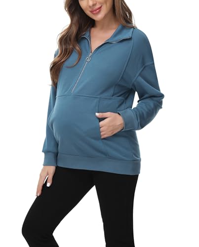 Schwangerschaftspullover Langarm Bequeme Umstandspullover Mit Kragen Winter Warm Sweatshirt Für Schwangere Marineblau S Mc0122A21-01