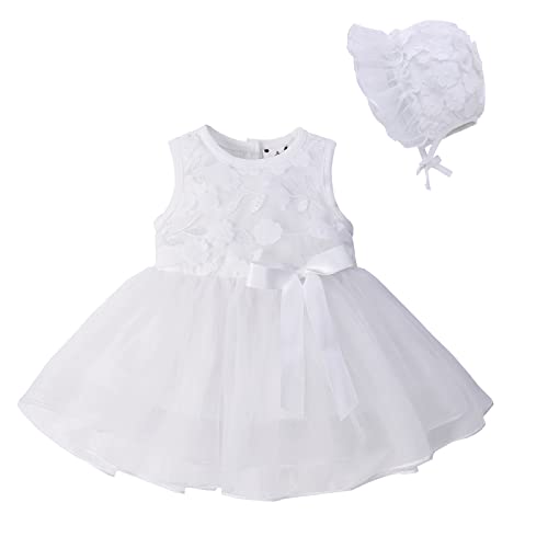 Famuka Baby Mädchen Kleider Baby Taufkleid Brautkleid Hochzeit Geburtstag Taufe Kleider Prinzessin (3 Monate, Weiß)