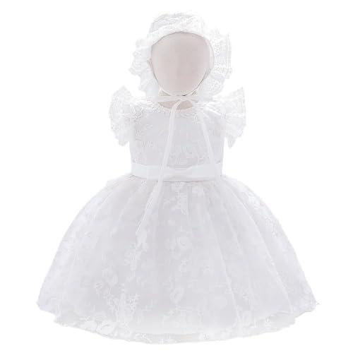 Lito Angels Taufkleid Taufkleidung Taufe Weiß Kleid Mit Spitze Bonnet Hut Für Baby Mädchen Größe 6-12 Monate 74 80 (Tag-Nummer 70)