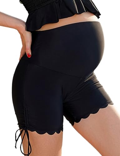 Bhome Umstands-Badeshorts, Hohe Taille, Schwangerschafts-Badeanzug, Schwarz, Large