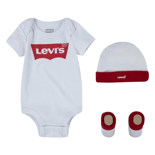 Levi'S Kids Classic Batwing Infant Hat Bodysuit Bootie Set 3Pc Unisex Baby Weiß 0-6 Monate
