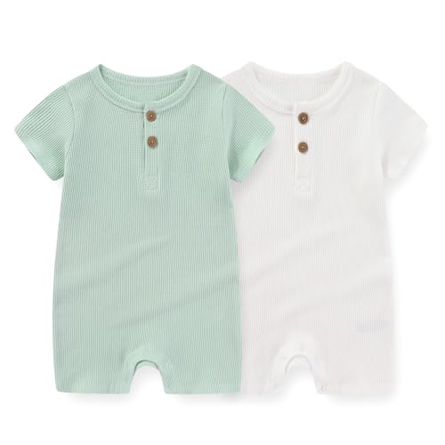 Jelylove Solid Unisex Kurzarm Baby Jungen Mädchen Spieler 2Er-Pack Baumwolle Weich Säuglingskleidung 0-24 Monate