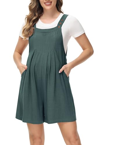 Maternity Short Jumpsuit Summer Breathable Adjustable Strap Loose Linen Short Bib Overalls Rompers