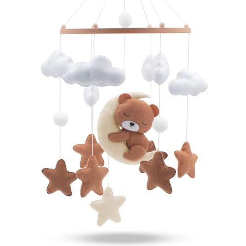 Baby Mobile Schlummernder Bär – Baby Mobiles Mit Holzring Und Süßen Tierchen – Perfektes Mobile Für Babybetten Oder Als Babyzimmer Deko.