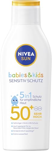 Nivea Sun Babies &Amp; Kids Sensitiv Schutz Sonnenmilch Lsf 50+ (200 Ml), Extra Wasserfeste Sonnencreme Mit Lsf 50+, Sonnenlotion Für Kinder Ohne Parfüm