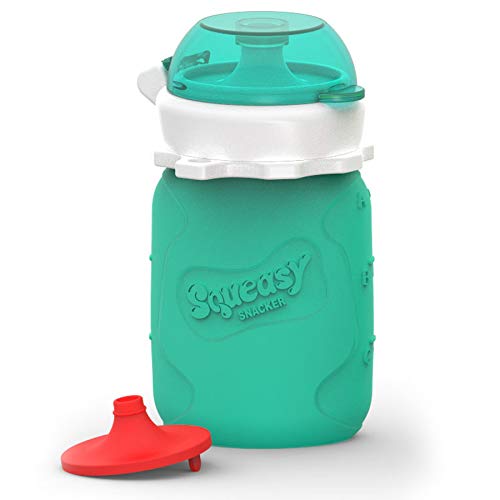 Squeasy Gear Wiederverwendbarer Babynahrungsbeutel Squeasy Snacker 3,5 Unzen, Aqua-Babynahrungsbehälter, Aufbewahrung Ideal Für Smoothies Und Snacks Mit Auslaufsicherem Einsatz Aqua