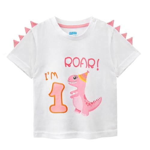 1. Baby Geburtstag Shirt Dinosaurier T-Shirt Mädchen Kurzarm Geschenk 1 Jahr Tshirt 100% Baumwolle T-Rex Tee Weiß Top Tee Für Infant Girl