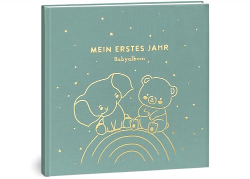Mein Erstes Jahr Babyalbum - Hochwertiges Leinenbuch Für Die Schönsten Erinnerungen - Babybuch Zum Eintragen Für Das Erste Lebensjahr - Baby Erinnerungsbuch &Amp; Besonderes Geschenk Zur Geburt (Mint)