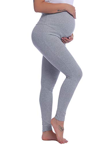 Joyaria Umstandshose Baumwolle Umstand-Leggings Lang Schwangerschaft Hosen High Waist Freizeithose Leicht Yogahose Stretch Schlafanzughose(Hellgrau,M)