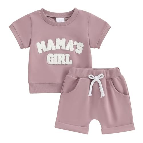 Geagodelia Kleinkinder Baby Mädchen Sommer Kleidung Set Kurzarm Sweatshirt Und Shorts Baumwolle Baby Outfit Für Muttertag (Lila, 6-12 Months)