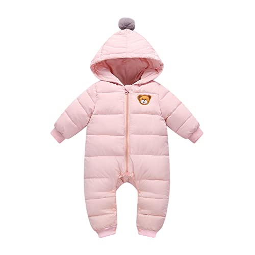Baby Schneeanzüge Winter Overalls Mit Kapuze Strampler Langarm Jumpsuit Baumwolle Zippers Outfits 3-6 Monate, Rosa