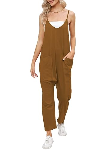 Cegerne Latzhose Damen Arbeitshose Lose Overall Jumpsuit Ärmelloser Latzhosen Mit Große Taschen, Braun, L