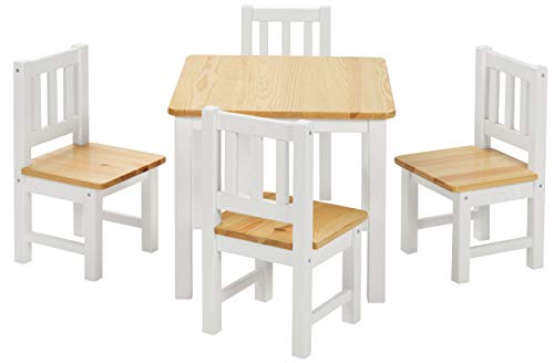 Bomi Stabile Kindersitzgruppe | Baby Möbel Set 4 Stühle Und Tisch Amy | Fsc Nachhaltigem Kiefer Massiv Holz Für Kleinkinder Ab 36 Monate Bis 6 Jahre