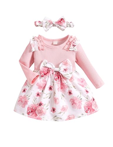Borlai Kleinkind Baby Mädchen Kleidung Set Langarm Rüschen Strampler Kleid Floral Gedruckt Bow Rock Jumpsuit Onesie Outfit