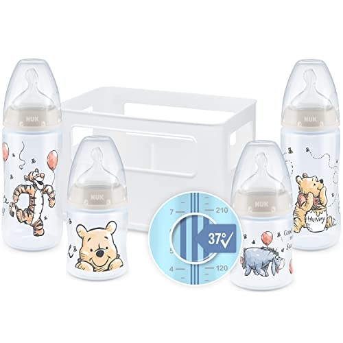 Nuk First Choice+ Babyflaschen Starter Set | 0–6 Monate | 4 Flaschen Mit Temperature Control Anzeige &Amp; Flaschenbox | Anti-Kolik-Ventil | Bpa-Frei | Disney Winnie Puuh | 5 Stück