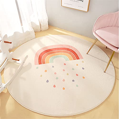 Swecomze Regenbogen Teppiche Kinderteppiche Flauschige Runden Groß Schutzmatten Kindermatte Fürs Babyzimmer Kleinkinderzimmer Wohnzimmer (B,120 * 120Cm)