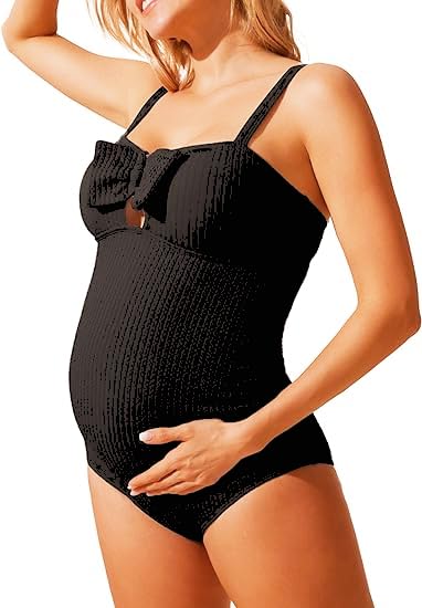 Maternity Einteiliger Badeanzug Damen Einteiliger Bikini Rückenfrei Umstandsbadeanzug Schwarz M