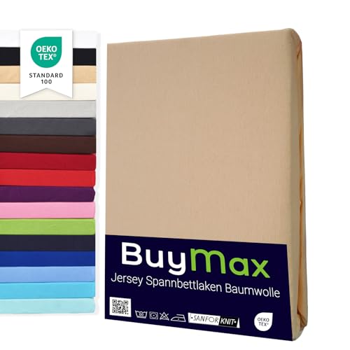 Buymax Spannbettlaken 60X120Cm Baumwolle 100% Kinderbett Spannbetttuch Baby Bettlaken Jersey, Matratzenhöhe Bis 15 Cm, Farbe Sand