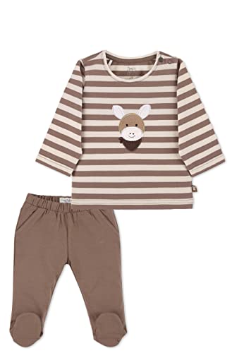 Sterntaler Baby Jungen Langarmshirt Baby Gots Set Langarm-Shirt Und Hose - Baby Shirt Langarm - Geringeltes Shirt Mit 3D Applikation - Braun, 56