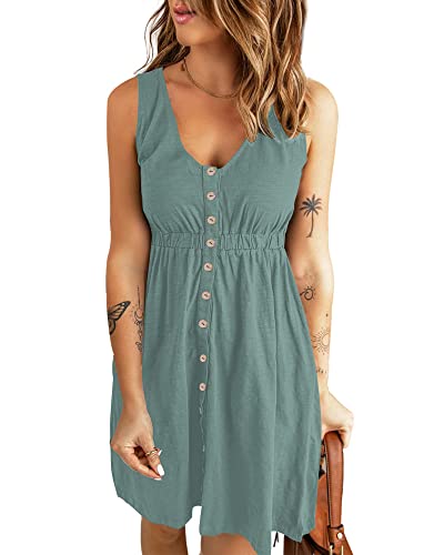 Auselily Strandkleid Für Frauen Button Down Sundress Mit Taschen Mint Grün M