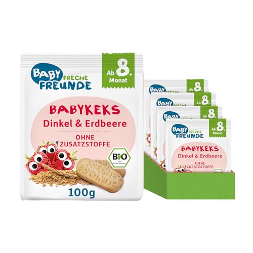 Freche Freunde Bio Babykekse Dinkel-Erdbeere, Ohne Zuckerzusatz, Mit Obst, Für Babys Ab 8. Monaten, Vegan, 7Er Pack (7 X 100G)