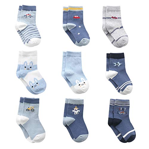 Cotton Coming Baumwolle Baby Jungen Socken,9 Paar Süß. Kleinkind Jungen Babysocken Mit Griffen(1-3 Jahre, Eu 19-22)