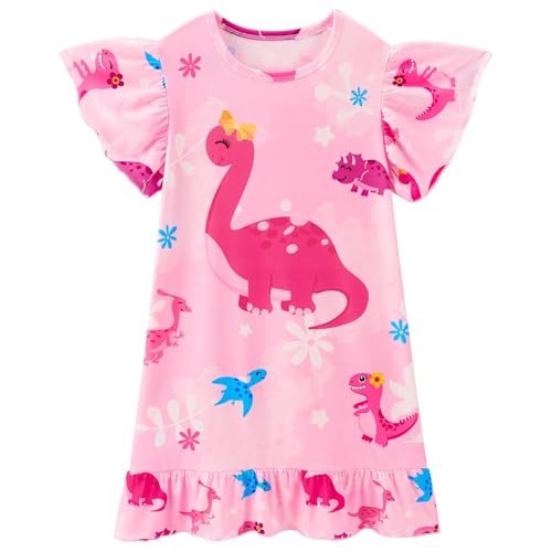 Wawsam Dinosaurier Nachthemd Mädchen Kurzarm Nachthemd Weich Mädchen Kinder Nachtkleid Rosa Schlafshirt Nachtkleid Für Kleine Mädchen