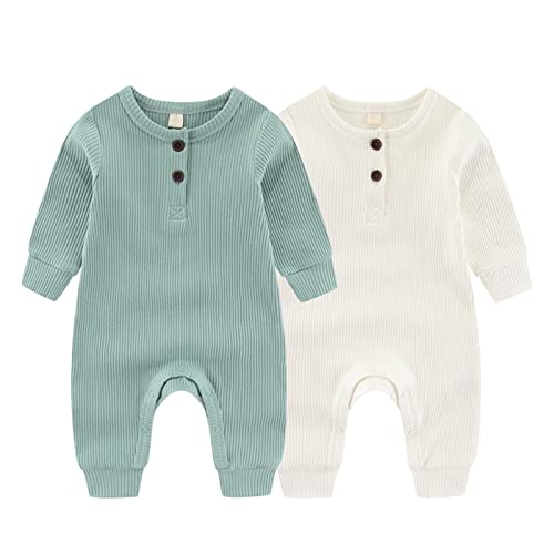 Zav Solid Unisex Neugeborene Baby Jungen Mädchen Strampler 2Er Pack Langarm Jumpsuits Säuglingskleidung Outfits.