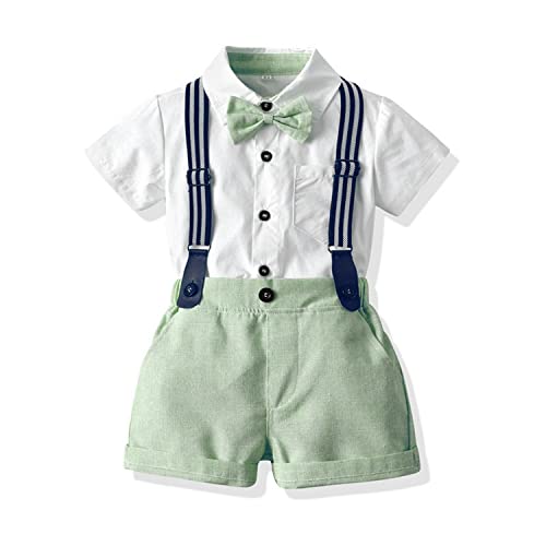 Volunboy Baby Jungen Anzug Set Bekleidung Hemd Mit Fliege + Hosenträger Shorts Strampler Anzug(Größe 80,12-18 Monate,Grün)