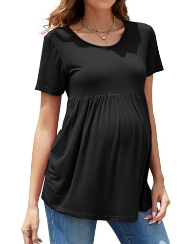 Brynmama Damen Mutterschaft Tops Kurzarm T-Shirt Sommer Lässige Schößchen Schwangerschaft Bluse Shirts