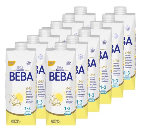 Nestlé Beba Junior, Milchgetränk Ab Dem 1. Geburtstag, Trinkfertiges Milchgetränk Im Tetra Pak, Auf Die Bedürfnisse Von Kindern Ab 1 Jahr Abgestimmt, 12Er Pack (12 X 500Ml)