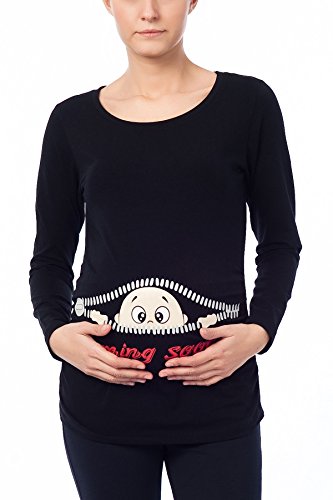 Coming Soon - Lustige Witzige Süße Umstandsmode Umstandsshirt Sweatshirt Schwangerschaftsshirt Mit Motiv Für Die Schwangerschaft, Langarm (Schwarz, Large)