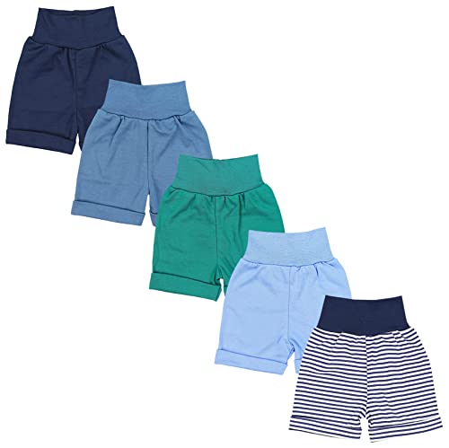 Tuptam Unisex Baby Pumphose Sommershorts Baumwolle 5Er Pack, Farbe: Gerades Bein/Streifen Dunkelblau Blau Dunkelgrün Jeans, Größe: 86/92