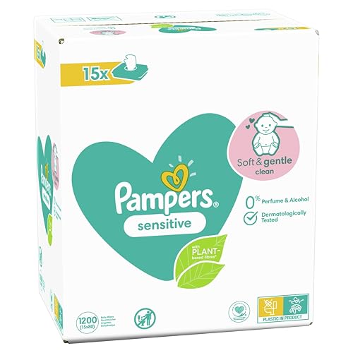 Pampers Sensitive Baby Feuchttücher, 1200 Tücher (15 X 80) Für Empfindliche Babyhaut, Dermatologisch Getestet, Baby Erstausstattung Für Neugeborene