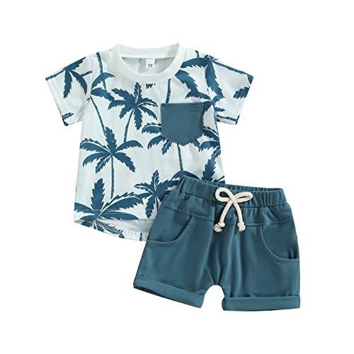 Himllauen Baby Jungen Sommer Outfit Strand Stil T-Shirt Tank Top + Shorts Zweiteiler Set 0-3 Jahre Baby Kleidung (A T-Shirt Blau, 12-18 Months)