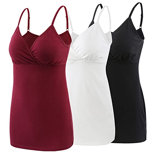 Colomi Still-Tanktops Für Mutterschaft Unterhemden Für Schwangere Bh Zum Stillen Basic Camisole (Black+White+Red Wine/3Pack, M)