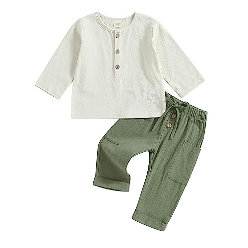 Geagodelia Baby Kleidung Set Junge Hose Und Langarmshirt Bekleidungssets Für Kleinkinder Baby Jungen Baumwolle Sommer Outfits (01 A - Grün, 6-12 Months)