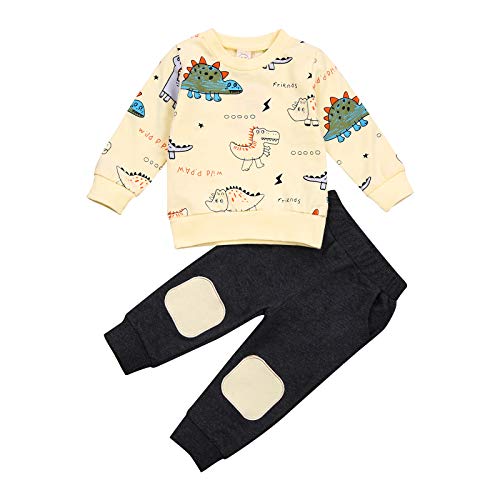 Geagodelia Baby Kleidung Jungen Sweatshirts Langarm Oberteile Hose Baby Neugeborenen Set Outfit Babykleidung Set (Tier Beige, 6-12 Monate)