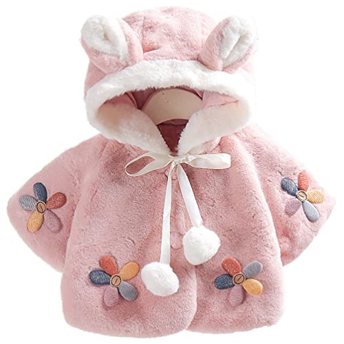 Oksakady Neugeborenes Säugling Baby Mädchen Kunstpelz Mantel Jacke Kap Mantel Poncho 0-3 Jahre (Kaninchen Rosa, 1-6 Monate)