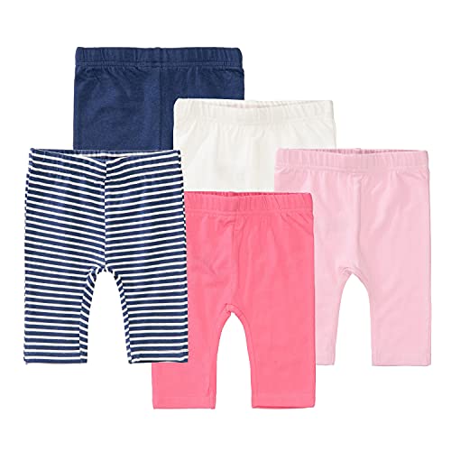 Staccato Leggings Baby Mädchen 5Er Set - Bio-Baumwolle, Organic Cotton, Elastisch - Farben: Pink, Rosa, Weiß, Blau, Blau Gestreift, Größe: 86/92