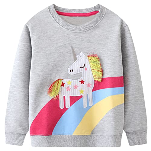 Filowa Sweatshirt Kinder Baby Mädchen Regenbogen Einhorn Sweatshirt Pullover Sport Grau Langarm Warm Baumwolle Top Sweatshirt 2-3 Jahre,Gr.92-98